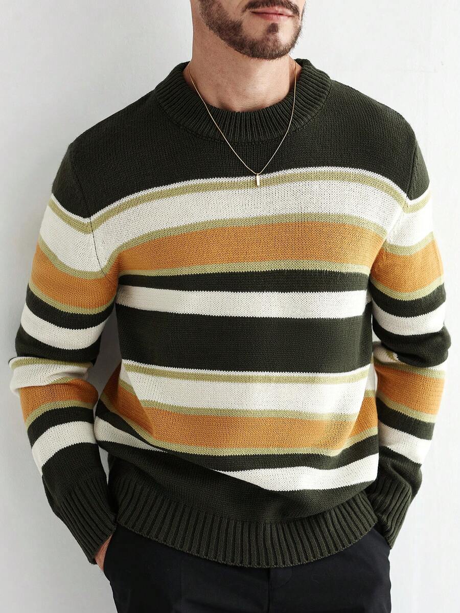 Manfinity Homme 男士休闲宽松圆领长袖套头衫，秋冬 - 彩色 - 查看 1