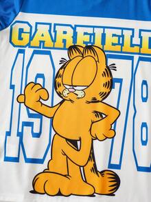 GARFIELD | SHEIN 青少年男孩数字和字母图案拼色宽松 V 领长袖 T 恤 - 藍色 - 查看 4