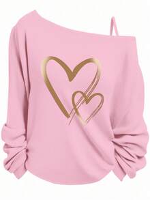 SHEIN LUNE Women Plus Size Casual Minimalist Heart Pattern Sleeveless Tank Top, Suitable For Spring/Autumn And Winter - Pink - View 1