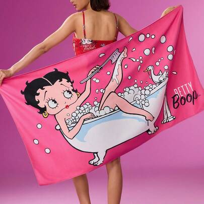 Betty Boop x SHEIN 1 chiếc khăn tắm họa tiết hoa hồng đỏ, khăn tắm biển, thấm hút tốt và mềm mại, không dễ bị xù lông, đồ dùng du lịch, khăn tắm màu hồng, sợi microfiber, thấm hút tốt và không để lại xơ vải, ý tưởng quà tặng, tiệc tùng, ngày lễ, ngày Valentine