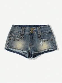 Rina Fox Women's Low Waist Fashionable Y2K Casual Denim Shorts - Medium Wash - View 3