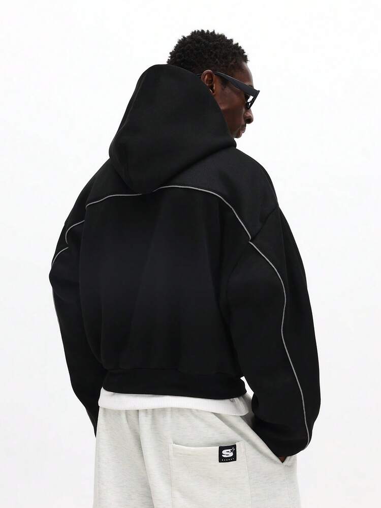 Cropped Hoodie With Contrast Piping Trim