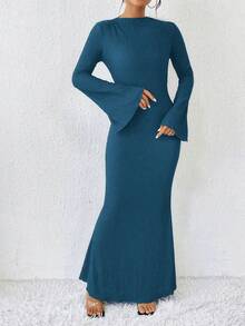 Chiquease Trumpet Sleeves Mermaid Hem Dress Maxi Women Outfit - Green - View 4