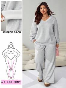 Solflare Conjunto de 2 piezas de sudadera y pantalón de chándal de unicolor casual, para otoño/invierno, talla grande - Gris - Ver 1