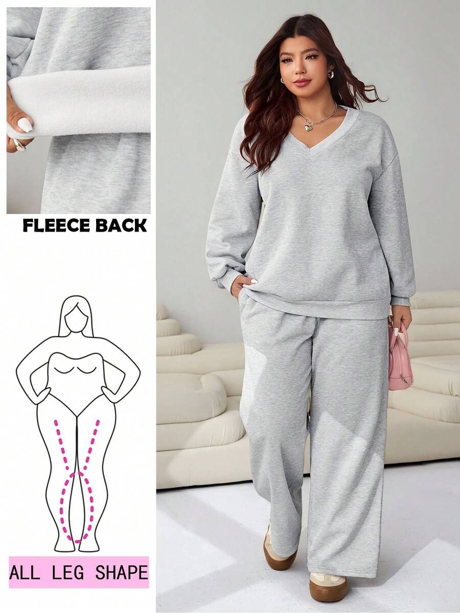 Solflare Conjunto de 2 piezas de sudadera y pantalón de chándal de unicolor casual, para otoño/invierno, talla grande - Gris - Ver 1