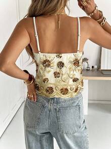 Siren Gaze Summer New Sequin Embroidered Lace-Up Camisole - Yellow - View 2