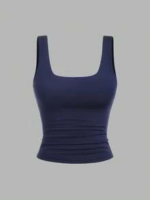 Sweetra ملابس علوية كاجوال للنساء بياقة مربعة وطيات، لون أحادي - متعدد الألوان - مشاهدة 4