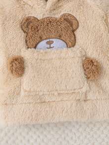 SHEIN Vintaside Kids 2pcs Pink Double-Sided Fleece Cute Bear Embroidered Set