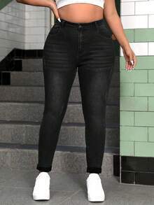 SHEIN CURVE+ Spring Plus Size Stretchy Skinny Jeans - Black - View 5