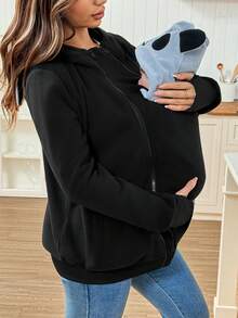 SHEIN Maternity Cartoon Pattern Zip-Up Hooded 3-In-1 Jacket