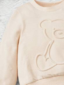 SHEIN Cute Casual Comfortable Versatile Cartoon Bear Pattern Crew Neck Sweatshirt