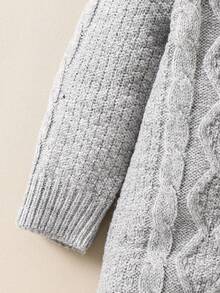 SHEIN Baby Casual Loose Long Sleeve Sweater Romper + Hat - Light Grey - View 7