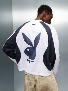 PLAYBOY X SUMWON 短款长袖兔女郎印花网眼T恤