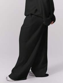 MUSERA Pantalones jogger de talla grande con cintura elástica y pierna recta de felpa, invierno, lindo, para uso diario, casual, Coffee Club Curve - Negro - Ver 3