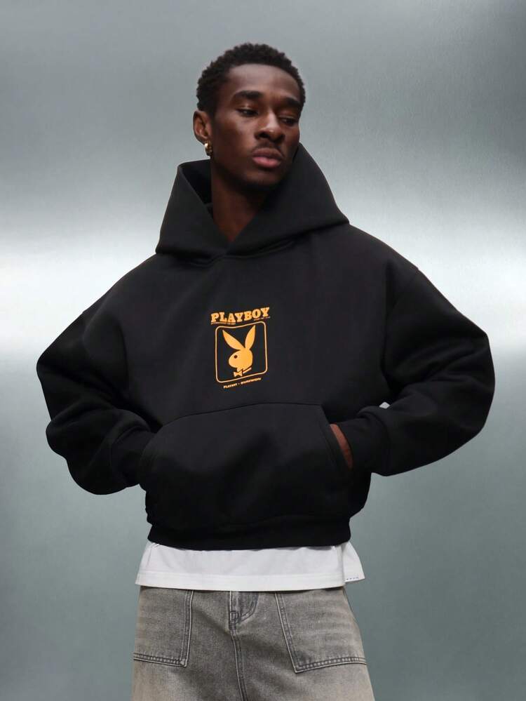 PLAYBOY X SUMWON Übergroßer, kurzer Hoodie mit Mitteltasche und Häschen-Logo