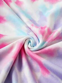 GARFIELD | SHEIN Tween Girl Cartoon Cat Print Tie-Dye Drop Shoulder Long Sleeve Knit T-Shirt - Pink - View 4