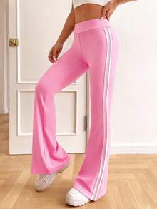 Tween Girls American Collegiate Style Casual Striped Green Pants - Pink - View 5