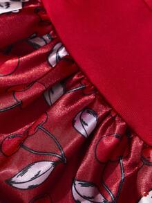 Betty Boop x SHEIN 双层面料，升级版，红色樱桃印花护发帽，宽边弹力缎面睡眠帽，柔软舒适，适合日常居家睡眠、送礼、派对、节日、情人节等场合。 - 酒紅色 - 查看 7