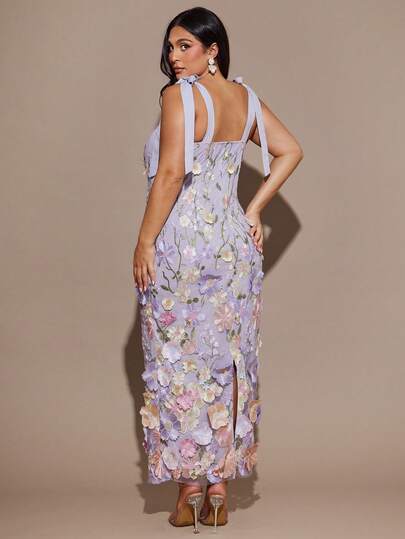 SHEIN BAE Plus Size Women Long Party Dress, Autumn/Winter,Winter Clothes For Women, Summer,Cozy Fall And Winter Clothes For Women,Halloween Costume, Christmas Outfit For Women,New Year Outfit,Thanksgiving Plus Size,Elegant Dresses For Party,Sexy Club Outfits For Women,Black Sequin Dress,Cozy Fall & Winter Styles,Plus Size Halloween Costumes,Formal Dresses For Women,Wedding Guest Dress Women,Plus Size Women Clothes,Plus Size Women Clothes,Halloween Costumes Plus Size,Purple 3D Flower  Dress