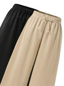 SHEIN Sparklyn 2pcs/Set Teens/Girls Casual All-Match Versatile Daily Wear & Workout Loose Wide Leg Sweatpants, Autumn/Winter - Multicolor - View 5