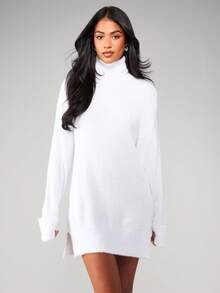MISSGUIDED Cozy Turtleneck Sweater Dress Long Sleeve Knit Mini Winter Fall Casual Pullover - White - View 5