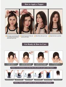 Tóc giả che đỉnh đầu bằng tóc thật, dài 10 inch, kiểu xoăn, làm thủ công, màu nâu, kích thước ren 5.3*1.7 inch. - S2 - Xem 9
