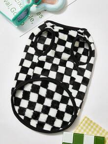 PETSIN 可爱的动物印花天鹅绒宠物背心 - 温暖的羊毛可爱外套，配有牵引扣，舒适安全，适合小型犬、猫、泰迪犬，非常适合日常使用和外出 - 黑色 - 查看 2