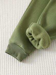 Cozy Pixies 2 件套幼儿男童卡通恐龙图案针织柔软连帽卫衣和松紧腰裤套装 - 綠色 - 查看 4