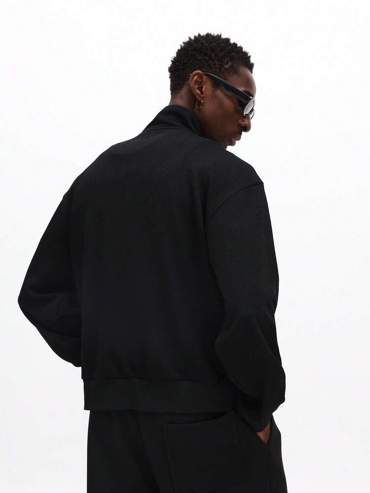 Funnel Neck Textured Zip Through Jacket