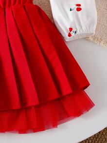 Souflis Souflis Camisa de manga farol con estampado de cerezas y falda plisada para niña - Blanco - Ver 5