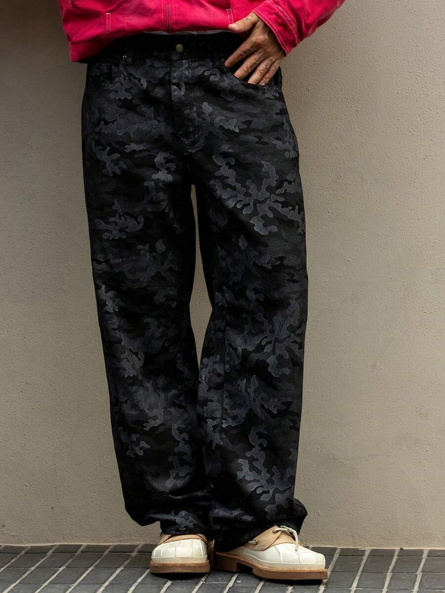 DAZY 男士休闲印花牛仔裤 - 黑色 - 查看 1