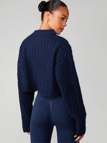 MISSGUIDED 绞花针织短款毛衣长袖高领秋冬针织套头衫 - 藏蓝色 - 查看 2