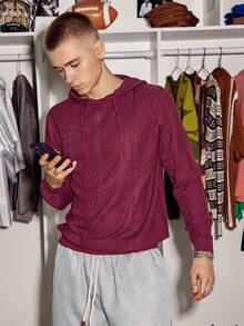 STEELVANCE 男士休闲条纹针织红色连帽衫，男女皆宜，复古男士休闲学院风秋冬款 - 紅色 - 查看 3