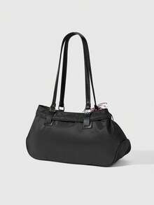 ROMWE Kawaii Women's Retro Y2K Commuting Versatile Large Capacity Bowknot Cherry Sweet Cool Shoulder Tote Bag - Black - View 5