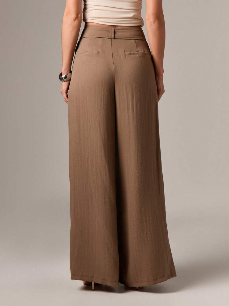 AiiRZ Calça Palazzo de Perna Larga com Cinto e Cintura Alta com Design Pregueado para Mulheres, Roupa de Trabalho de Escritório