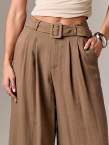 AiiRZ High Waisted Belted Wide Leg Palazzo Trousers With Pleated Design For Women Office Workwear