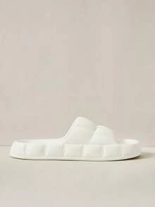 Cuccoo Woman Shoes Textured Single Band Cool White Home EVA Slides For Summer Vacation Shoes Summer Back To School Shoes College Student Shoes Spring Shoes Spring Break Easter For Casual Beach Style For Christmas - White - View 2