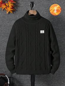 SHEIN Tween Boys' Casual Everyday Versatile Comfortable High Neck Long Sleeve Pullover Sweater - Black - View 2