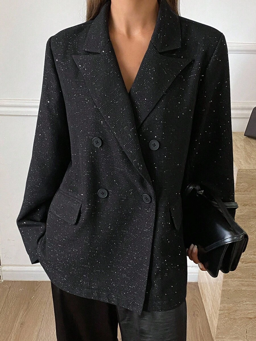 DAZY Women's Casual Sequin Blazer Jacket, Autumn Business Attire - Black - View 1