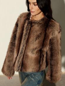 Aveloria Modichic Fashionable Chic Minimalist Design Faux Fur Short Jacket For Women - Brown - View 6