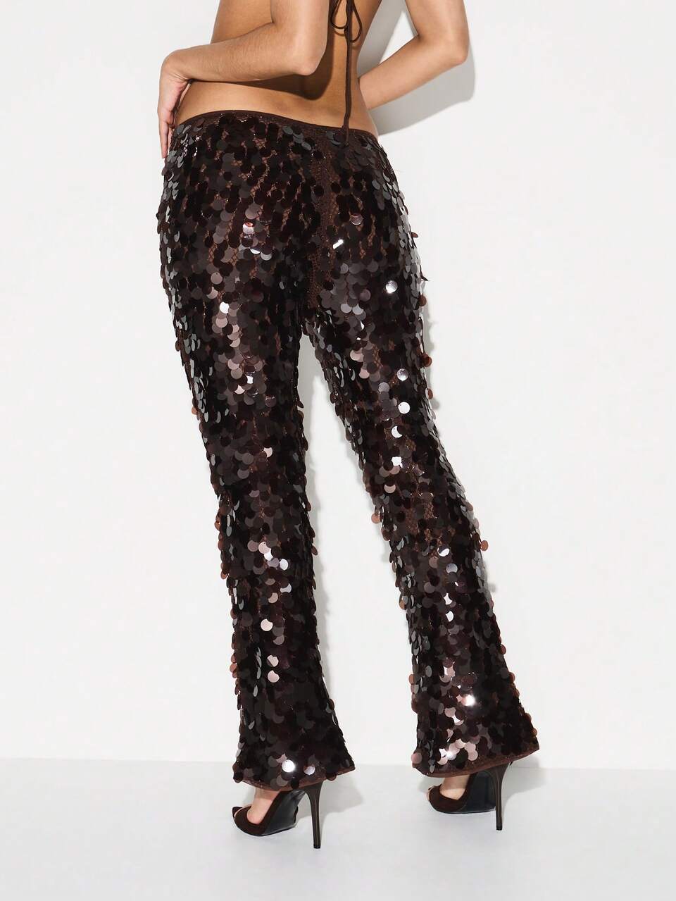 KIZN Sequin Flare Pants With Puddle Hem