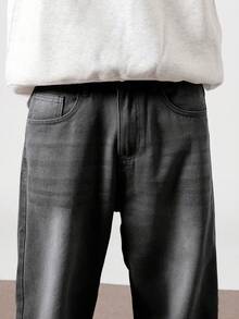 Claim Dot 宽松男士直筒斜口袋休闲牛仔裤 - 深灰色 - 查看 4