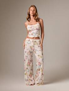 AiiRZ 女士印花睡衣套装，包括吊带上衣和阔腿裤，适合居家休闲和睡眠穿着。 - 彩色 - 查看 1