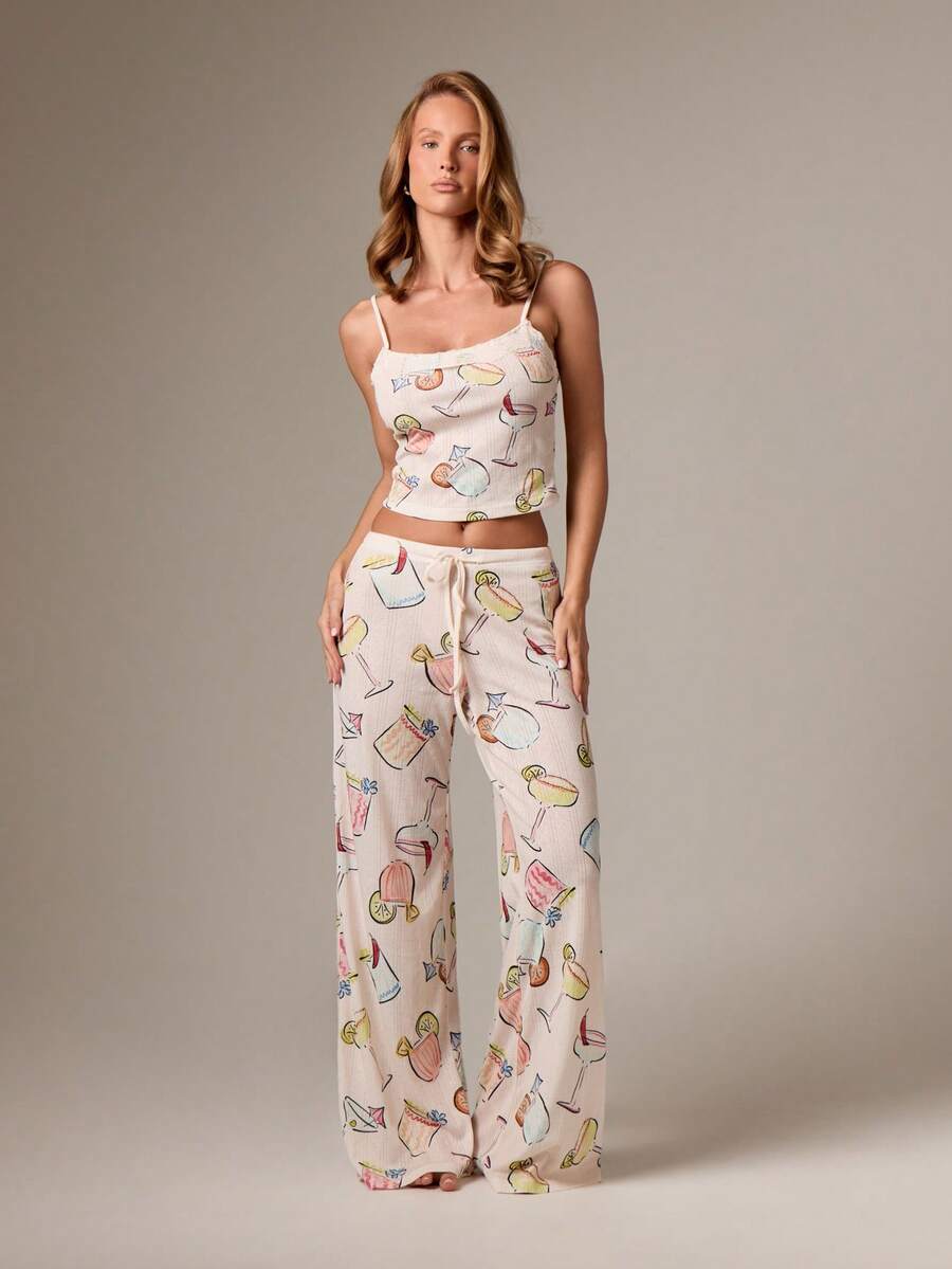 AiiRZ 女士印花睡衣套装，包括吊带上衣和阔腿裤，适合居家休闲和睡眠穿着。 - 彩色 - 查看 1