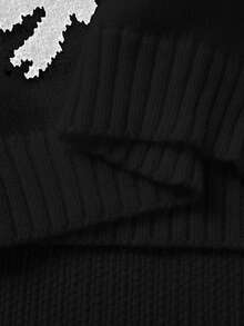 SHEIN 1pc Girls' Sweater Dress, Cute Style, Black Bow Jacquard Pattern, Round Neck, Regular Sleeve, Cuff & Hem Cinched, Regular Thickness, Elegant Knit Dress In Ivory, Intellectual & Flattering Slim Fit, Suitable For Spring, Autumn & Winter Bow Clothes Bows On Clothes Black Sweater With White Bow Print Sweater K Pop Sweater With Bows Black And White Sweater Sumwon Wednesday Addams - Black - View 8