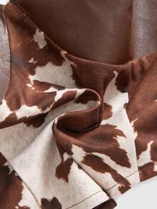 ROMWE Grunge Punk Maiou vintage cu imprimeu animal western, model patchwork din PU, cu guler halter, pentru femei