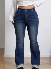 SHEIN ICON Quần Jeans Ống Loe Co Giãn Ôm Sát Cỡ Lớn - Rửa tối - Xem 1