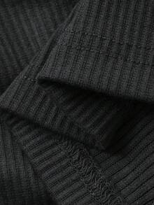 FRIFUL Women's Square Neck Fitted Tie-Wrap Puff Sleeve Ribbed Fabric Long Sleeve T-Shirt, Sweet Layering Piece For Autumn/Winter - Black - View 3