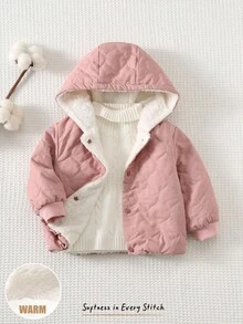 Cozy Pixies Baby Girl Thermal Lined Hooded Long Sleeve Thick Jacket, Comfortable & Versatile, Pink Coat, Winter Coat, Quilted Jacket, Thermal, Thickened, Fall And Winter Clothes
