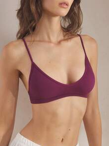 Ocili Purple Rib-Knit Crop Bralette With Adjustable Straps For Casual Comfort - Purple - View 6